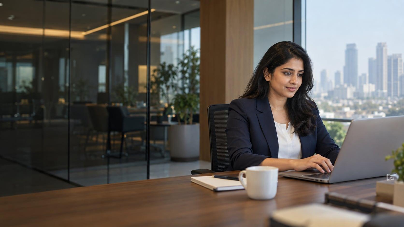 Professional working on a computer in an office